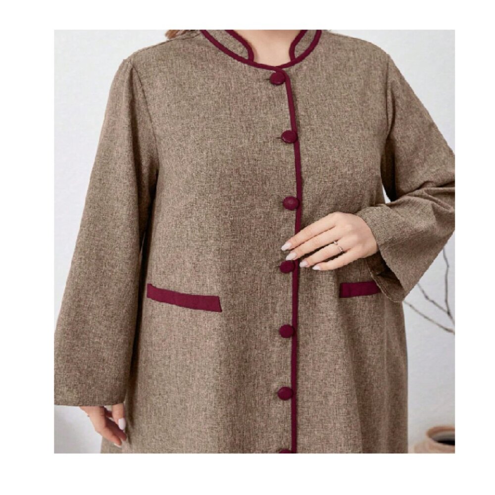 Shein Plain Patchwork Front Button Long Sleeve Si… - image 3